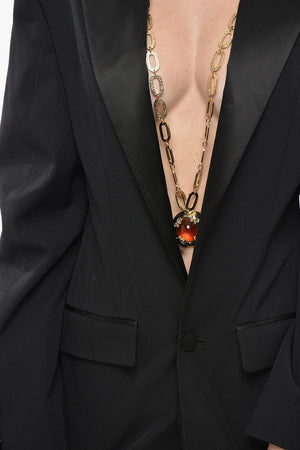 Virgin Wool Blazer Dress With Removable Gold Necklace