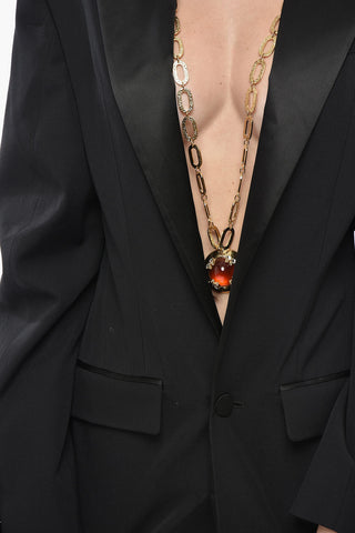 Virgin Wool Blazer Dress With Removable Gold Necklace