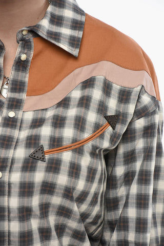 Western-Hemd Mit Plaid-Muster Lederdetails Und Leistentaschen