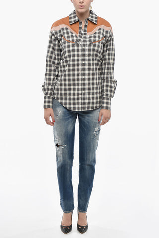 Western-Hemd Mit Plaid-Muster Lederdetails Und Leistentaschen