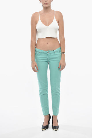 Ribbed Crop Top with V-Neck and Silver-Metal Monogram