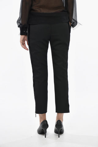 Pantaloni Tuxedo a Gamba Dritta con Zip Laterali e Dettaglio in Tulle
