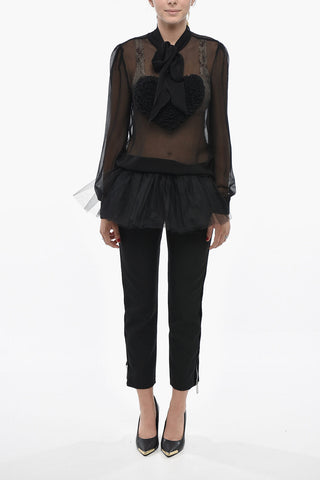 Pantaloni Tuxedo a Gamba Dritta con Zip Laterali e Dettaglio in Tulle