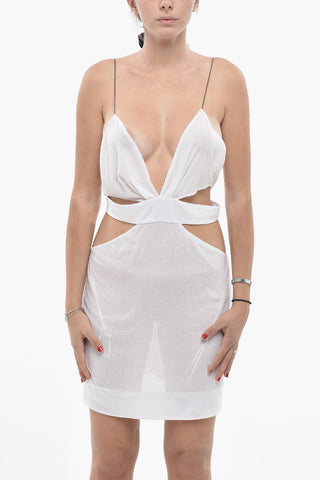 Solid-Color Mini Dress with All-Over Rhinestones and Metal Straps