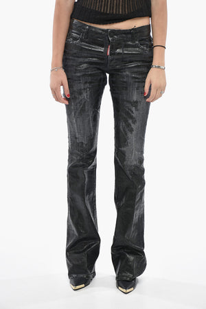 Jeans in Denim Spalmato a Gamba Svasata 24cm