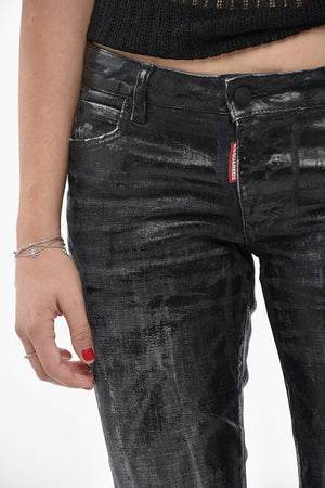 Jeans in Denim Spalmato a Gamba Svasata 24cm