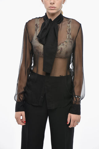 Transparente Seidenchiffon-Bluse mit herzförmigen Volants