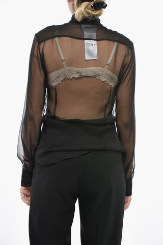 Transparente Seidenchiffon-Bluse mit herzförmigen Volants