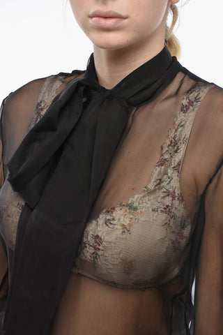 Transparente Seidenchiffon-Bluse mit herzförmigen Volants