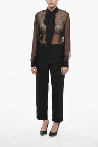 Transparente Seidenchiffon-Bluse mit herzförmigen Volants