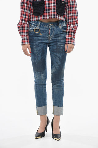 Jeans aus Stretch-Denim COOL GIRL mit Metall-Monogramm 15cm