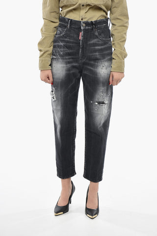 Stretch Denim Jeans 80'S with Washed Effect and Rhinestone Details 15cm
