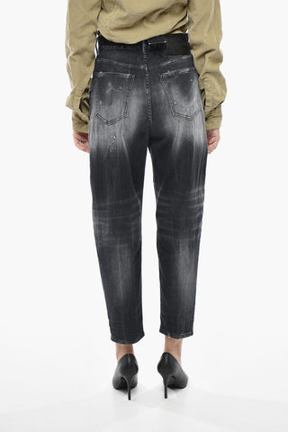 Stretch Denim Jeans 80'S with Washed Effect and Rhinestone Details 15cm
