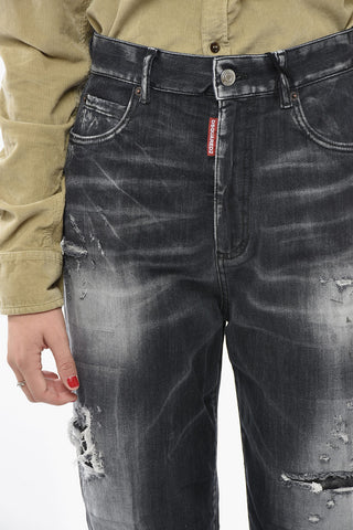 Stretch Denim Jeans 80'S with Washed Effect and Rhinestone Details 15cm