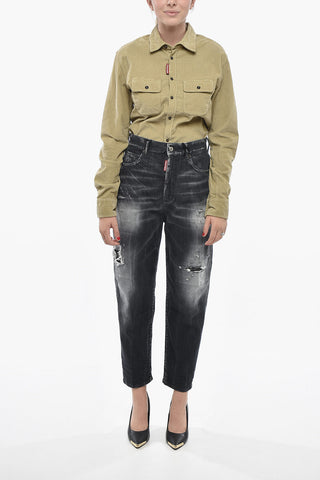 Stretch Denim Jeans 80'S with Washed Effect and Rhinestone Details 15cm
