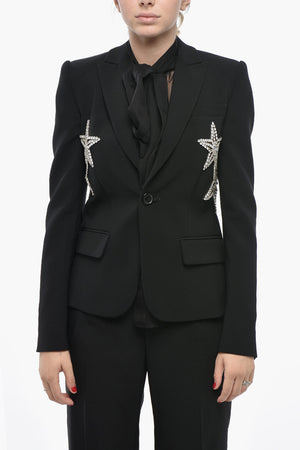 Blazer in Tinta Unita con Dettagli a Forma di Stella Impreziositi da Strass