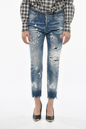 Jeans COOL GIRL Effetto Bleached con Patch in Pelle Logata 16cm