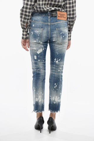 Bleached Effect Jeans COOL GIRL with Logo Leather Patch 16cm