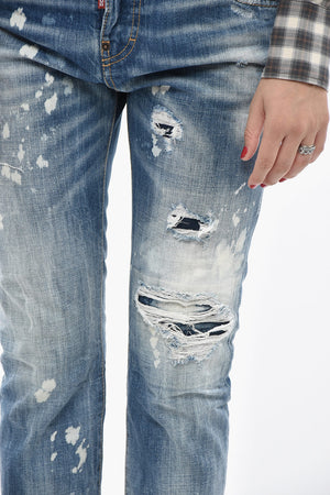 Jeans COOL GIRL Effetto Bleached con Patch in Pelle Logata 16cm