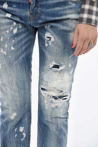 Bleached Effect Jeans COOL GIRL with Logo Leather Patch 16cm