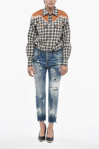 Bleached Effect Jeans COOL GIRL with Logo Leather Patch 16cm