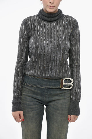 Rollkragenpullover Aus Wollmischung Mit Metall- Und Strassdetails