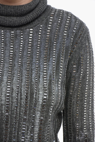 Rollkragenpullover Aus Wollmischung Mit Metall- Und Strassdetails