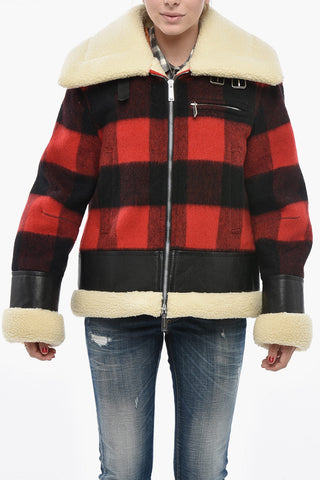 Wool-Blend Buffalo Check Jacket With Leather Trim And Fleece Lining