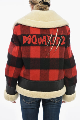 Wool-Blend Buffalo Check Jacket With Leather Trim And Fleece Lining