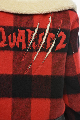 Wool-Blend Buffalo Check Jacket With Leather Trim And Fleece Lining
