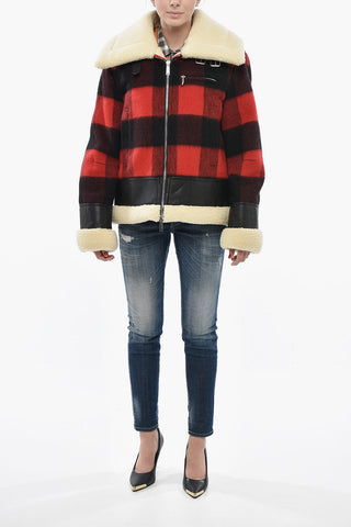 Wool-Blend Buffalo Check Jacket With Leather Trim And Fleece Lining