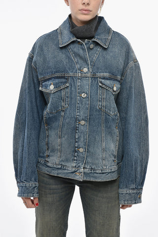 Denim Jacket with Double Pocket and Branded Leather Detail