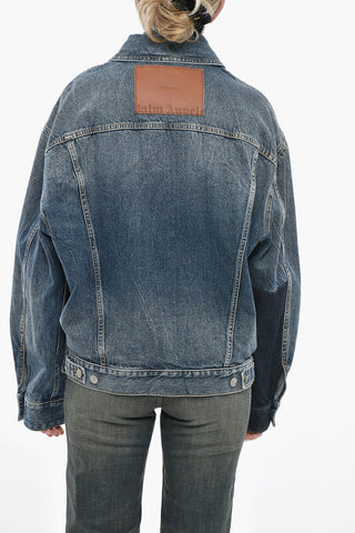 Denim Jacket with Double Pocket and Branded Leather Detail