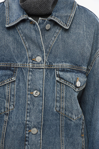 Denim Jacket with Double Pocket and Branded Leather Detail
