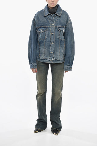 Denim Jacket with Double Pocket and Branded Leather Detail