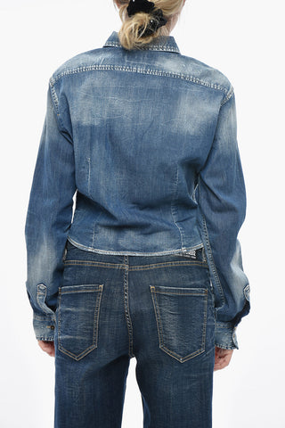 Stretch-Denim-Bluse mit doppelter Brusttasche