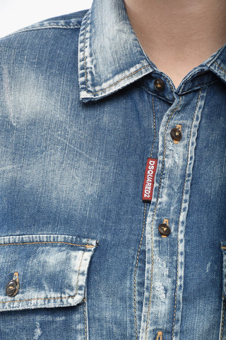 Stretch-Denim-Bluse mit doppelter Brusttasche
