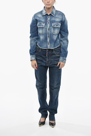 Stretch-Denim-Bluse mit doppelter Brusttasche