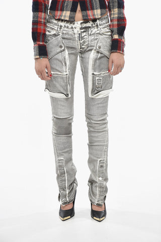 Stretch Denim Cargo Jeans TRUMPET with Ankle Buttons 18cm