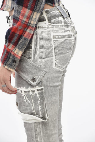 Stretch Denim Cargo Jeans TRUMPET with Ankle Buttons 18cm