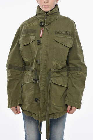 Lightweight Cotton Utility Jacket With Detachable Hood And Belt