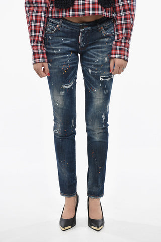 Stretch-Denim-Jeans JENNIFER Im Vintage-Look Mit Farbklecksen 14cm