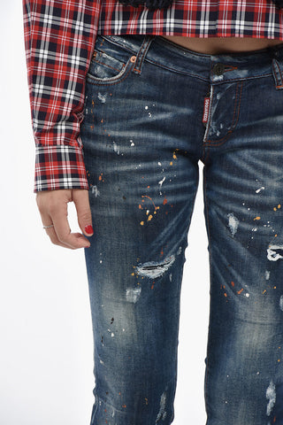 Stretch-Denim-Jeans JENNIFER Im Vintage-Look Mit Farbklecksen 14cm