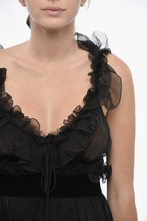 Ausgestelltes Kleid Aus Seide Und Tüll Mit Raffungen