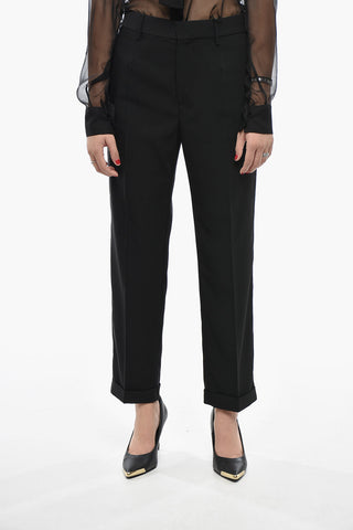 Pantaloni a Gamba Dritta e Orlo con Risvolto
