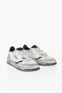 Sneakers Basse in Pelle Metallizzata Effetto Vintage