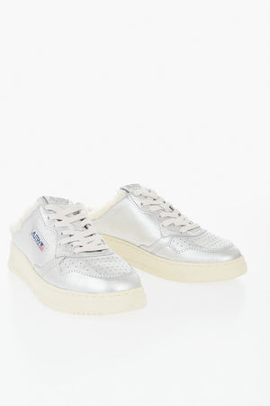 Sneakers Mules in Pelle Metallizzata con Shearling Interno