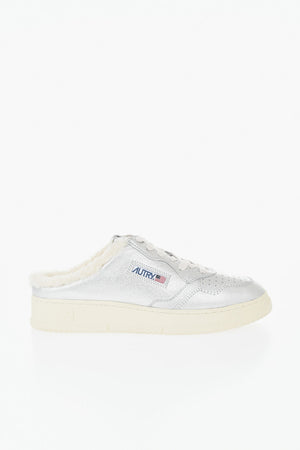 Sneakers Mules in Pelle Metallizzata con Shearling Interno