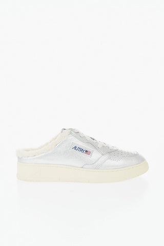 Sneaker-Mules Aus Metallisiertem Leder Mit Shearling-Futter