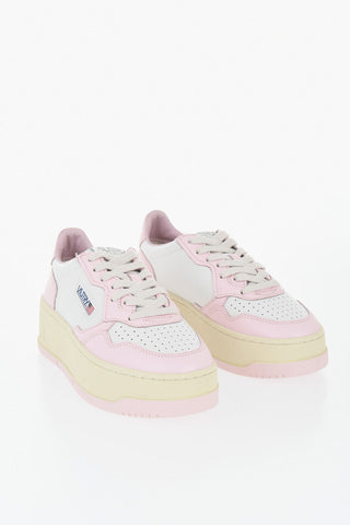 Low-Top Two-Tone Leather Sneakers With 5cm Platform